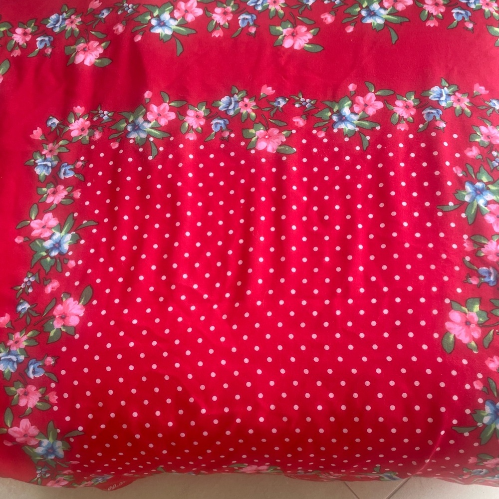Hollister Large Red Scarf/ Shawl with Flowers and Polka Dots